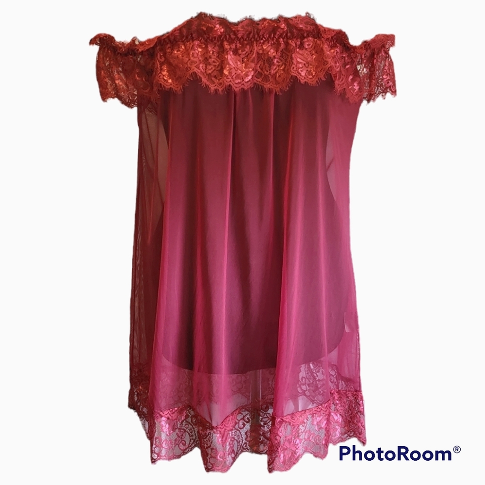 FINAL PRICE - Shirley of Hollywood off the shoulder sheer babydoll lingerie